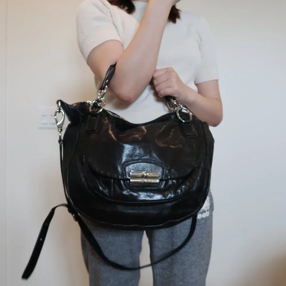 Coach Kristen Black Leather Shoulder/Crossbody Bag-silver Hardware